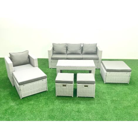 Fimous Salon de Jardin Ensemble Ensemble de canapés en rotin avec Table basse 4 Tabourets Gris clair mixte