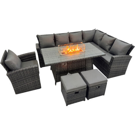 Fimous Salon de Jardin Exterieur en resine avec Canapé d'angle Petit tabouretn Fauteuil 9 places