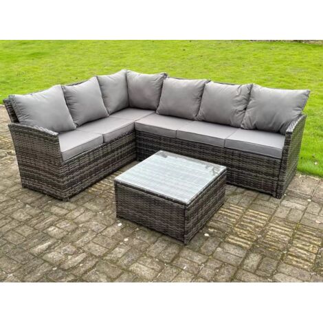 Fimous Salon de Jardin Exterieur en resine Canapé de Jardin Canape Exterieur Meuble de Jardin Table basse carrée  6 places
