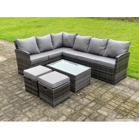 Fimous Salon de Jardin Exterieur en resine Canapé de Jardin Canape Exterieur Meuble de Jardin Table basse rectangulaire 2 Petits repose-pieds 8 places