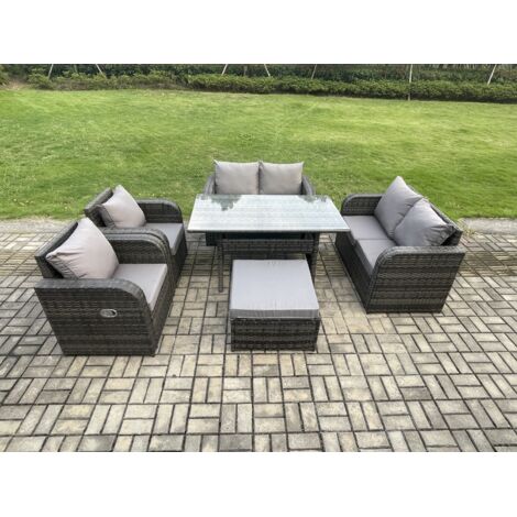 Fimous Salon de jardin exterieur resine tressee avec Grands Tabouret Gris foncé mélangé