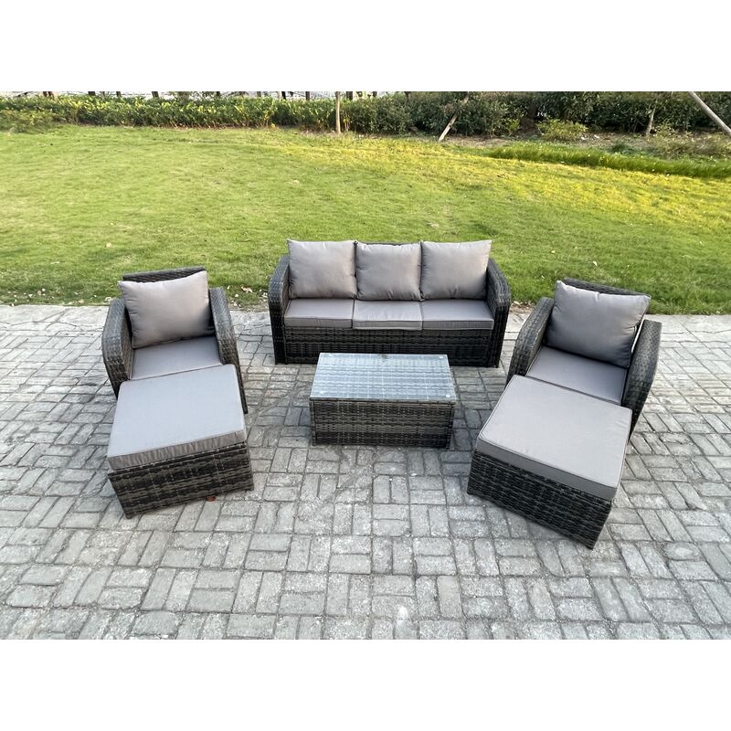 Fimous - Wicker pe Rattan Garden Furniture Set 7 Seater Outdoor Lounge Sofa Set with Coffee Table 2 Big Footstool Dark Grey Mixed