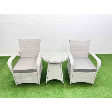 Fimous Wicker PE Rattan Garden Furniture Set Patio Outdoor 2 Chairs Plus Small Round Table Set Light Grey Mixed