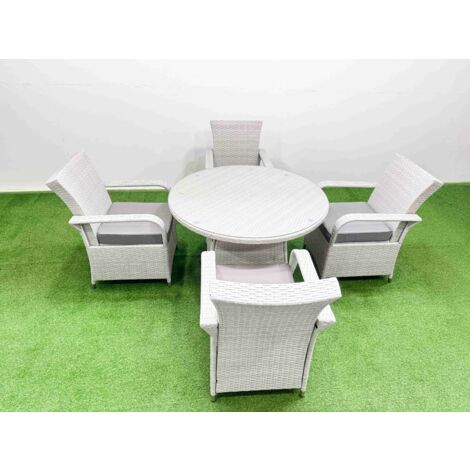Fimous Wicker PE Rattan Garden Furniture Set Patio Outdoor 4 Chairs Plus Big Round Table Set Light Grey Mixed