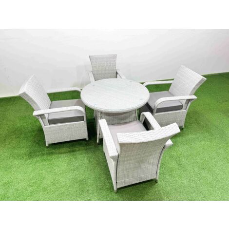 Fimous Wicker PE Rattan Garden Furniture Set Patio Outdoor 4 Chairs Plus Medium Round Table Set Light Grey Mixed