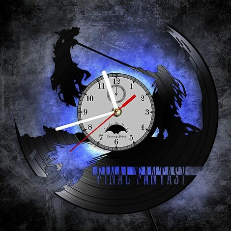 Final Fantasy LED Disque Vinyle Horloge Murale Alimentation Horloge Murale Rougeoyante 7 Changement de Couleur Horloge Murale Rougeoyante Cadeau Créatif pour les Fans d'Anime (F3-avec LED)