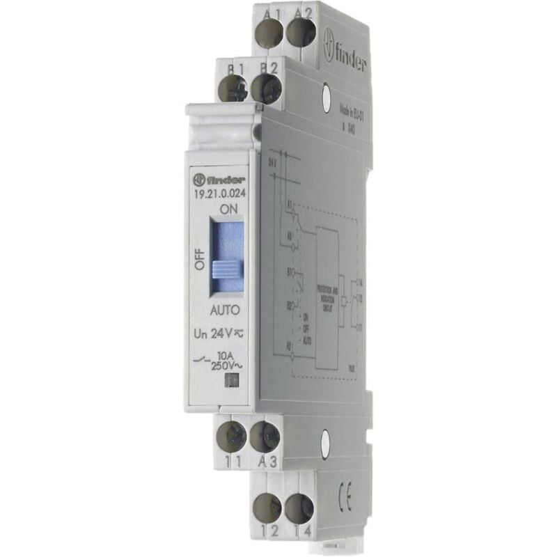 Relais industriel Finder 19.21.0.024.0000 Tension nominale: 24 v/dc, 24 v/ac Courant de commutation (max.): 10 a 1 inve