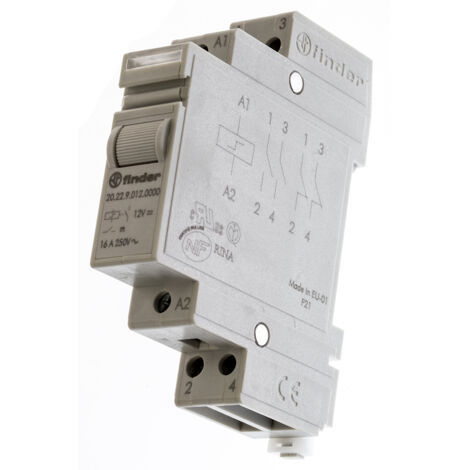 Finder 20 Relais de puissance 2 NO, bobine 12V c.c. Rail DIN 5W ( Prix pour 1 )
