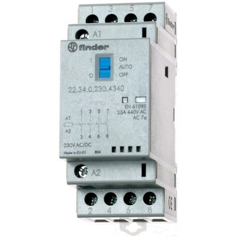 FINDER 223402304340PAS CONTATTORE MODULARE 230 VAC/DC 4 NO 25 A AGSNO2 M CHANICAL/LED INDICATORE CON LETTORE S
