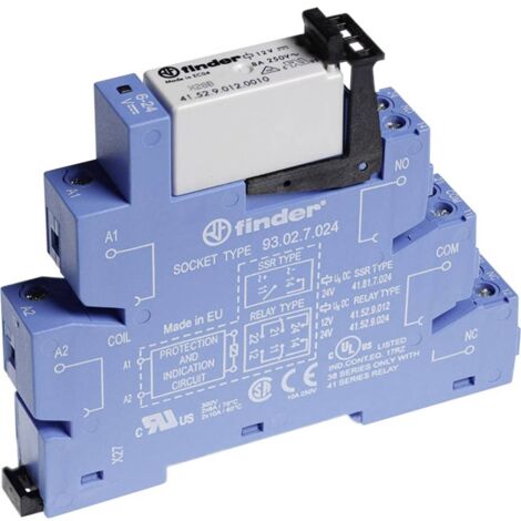 Finder 38.52.0.024.0060 Relè di accoppiamento 24 V/DC, 24 V/AC 8 A 2 scambi 1 pz.