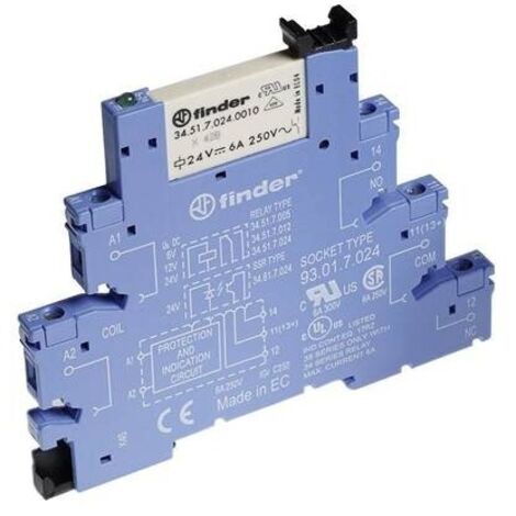 Finder 38.61.7.024.5050 Modulo relè Tensione nom.: 24 V/DC Corrente di commut. max.: 6 A 1 scambio 1 pz.