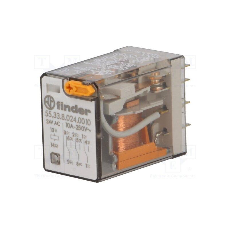 

RELE FINDER 24Vac 3Ctos Con Pulsador De Prueba 10A/250Vac 55338024.0010