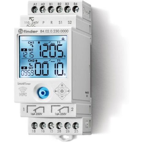 Finder 840202300000 relè multifunzione smart Timer NFC  temporizzatore digitale 16A 2 canali 110-240V