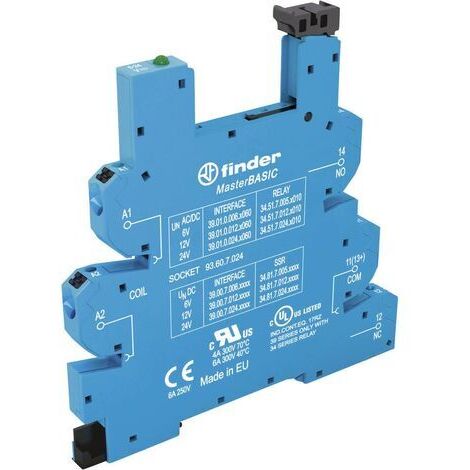 Finder 93.60.7.024 Support relais avec étrier de fixation, avec LED, avec protection antiparasite CEM Adapté pour série