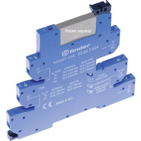 Finder 93.63.7.060 Support relais avec étrier de fixation, avec LED, avec protection antiparasite CEM Adapté pour série (relais): Finder série 34 A948291