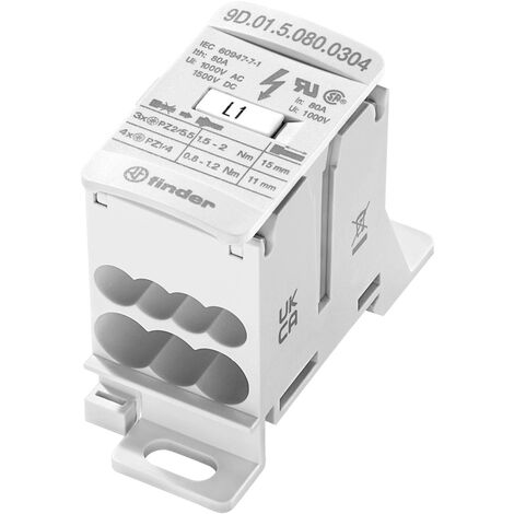 Finder 9D.01.5.080.0304 Verteiler   Weiß 7polig 6 mm² 80 A  1000 V/AC, 1500 V/DC Leiter-Typ = L, N,