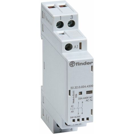 Finder – Contacteur modulaire AC 25A – Tension 230V – Degré de protection IP20 – Température -20°C à +50°C – Norme EN 61095:2009