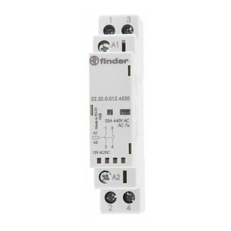 Finder – Contacteur pour tableau électrique 2 pôles – 1 NO + 1 NF – 25 A – Tension 12 V c.c. – Configuration efficace pour circuits