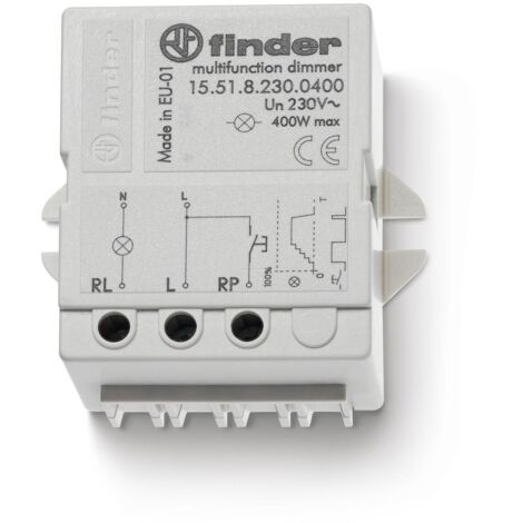 Finder Dimmer (varialuce) Elettronico per Montaggio a Pannello o Incasso Tipo 15.51. Compatibile con lampade a incandescenza/alogene e LED dimmerabili 230 V. Con regolazione lineare