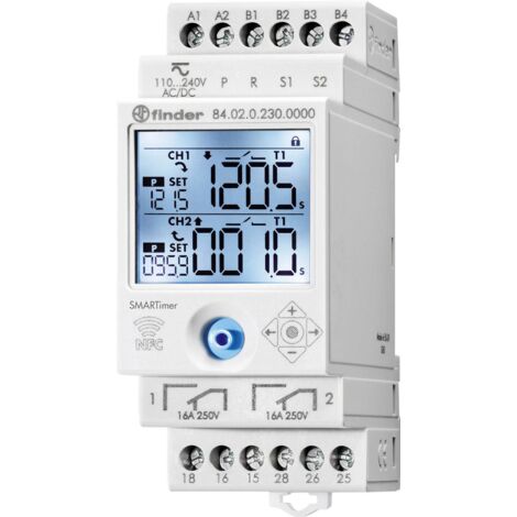 Finder – Interrupteur horaire pour rail 230 V/AC – Programmable jusqu'à 9999 h – Courant max 16 A – Indice de protection IP20 – Pour tableau électrique