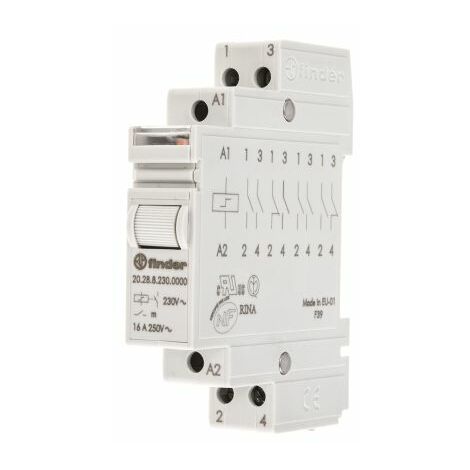 Finder – Relais de puissance 2 NO 230V c.a. – Montage rail DIN – Courant de commutation 16A – Pour installations électriques professionnelles