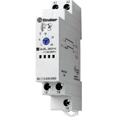 Finder – Relais temporisé monofonction 0,1s-20h – Inverseur 16A – Tension 24-240V DC/AC – Installation sur rail DIN - S72915