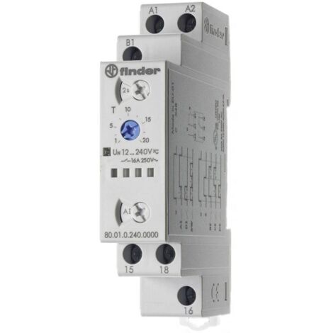 Finder – Relais temporisé multifonction 12-240V AC/DC – Intensité 16A – Montage sur rail DIN 35mm – Applications résidentielle et industrielle
