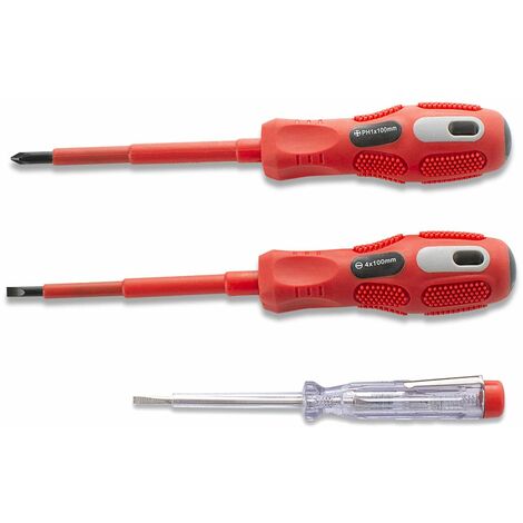 FINDER XJ193083P Profession Insulated Electrician Screwdriver Set, Slotted and Phillips Screwdriver Set with Electric Pen, Set of 3pcs