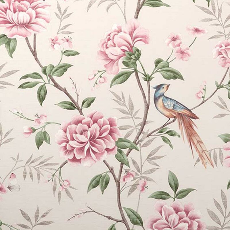 Fine Decor - Akina Floral Natural Pink Fabric Effect Paste The paper Wallpaper