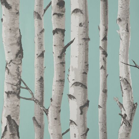 Fine Decor Birch Trees Duck Egg Wallpaper Modern Contemporary Paste The Wall