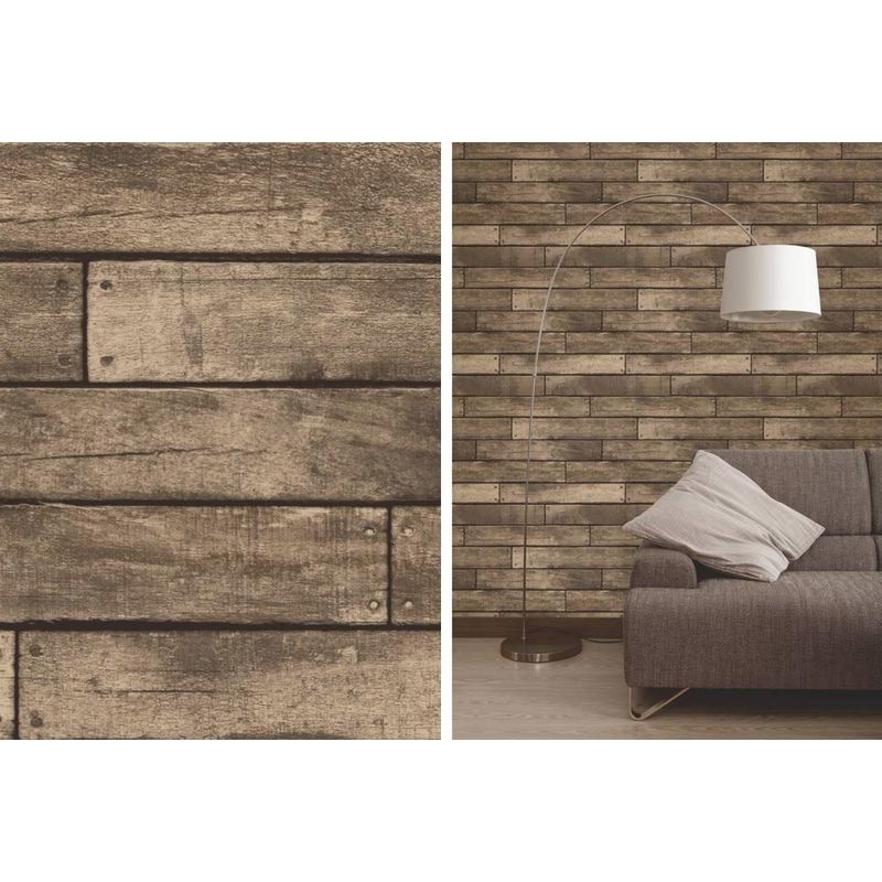 Fine Decor - Brown Wooden Plank Realistic Wood Design 3D Effect Wallpaper