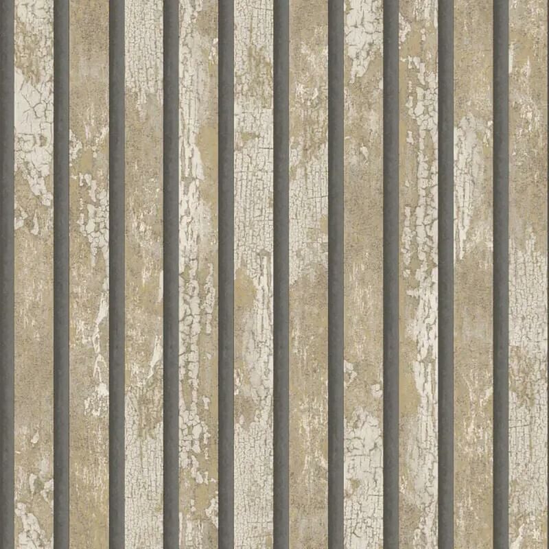 Carbon Oxidize Natural Wallpaper Wood Panel Metallic Feature Wall - Fine Decor