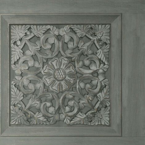 Fine Decor Carved Wood Panel Dark Grey Wallpaper Modern Floral Contemporary