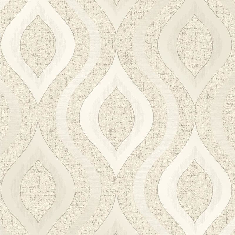 Cream Gold Geometric Glitter Wallpaper Vinyl Textured Retro Fine Decor