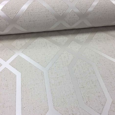 Geometric 3d Effect Glitter Wallpaper Trellis Textured Vinyl Metallic Cream