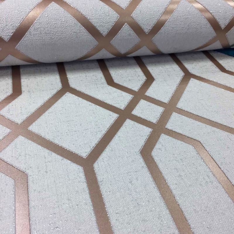 Geometric 3d Effect Glitter Wallpaper Trellis Textured Vinyl Metallic Rose Gold