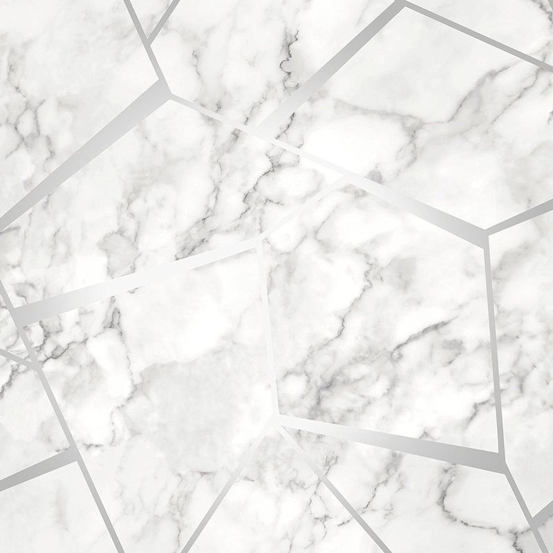 Fine Decor - Fractal Marble Wallpaper Granite White Metallic Silver Luxury