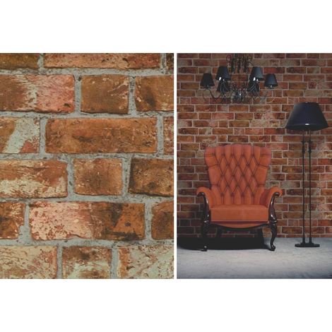 Fine Decor Natural Rustic Brick Red Brown Feature Wallpaper