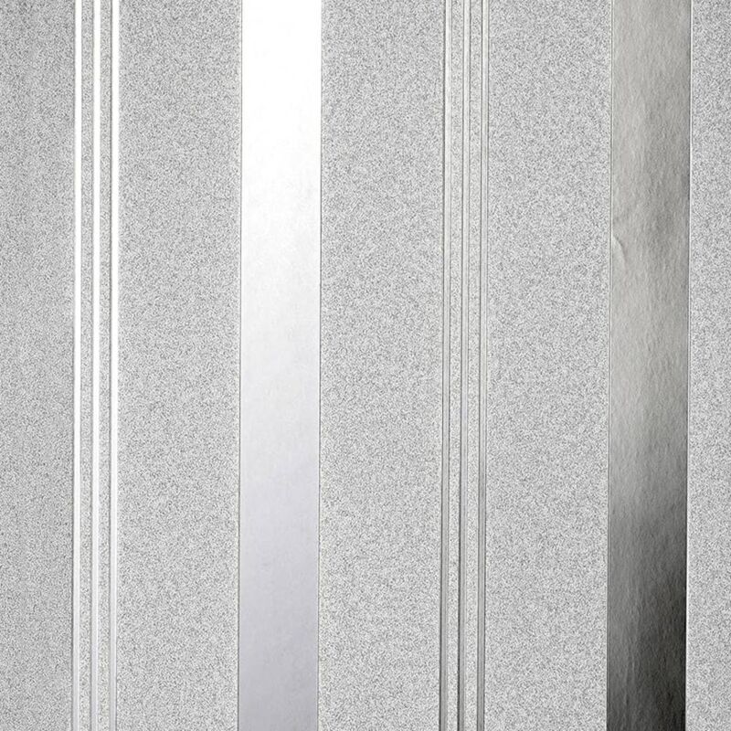 Fine Decor - Vymura Foil Silver Striped Wallpaper Luxury Textured Feature Wall