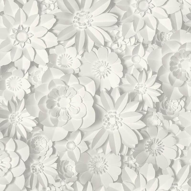 Fine Decor - 3D Effect Floral Wallpaper Flowers White Grey Washable Dimensions