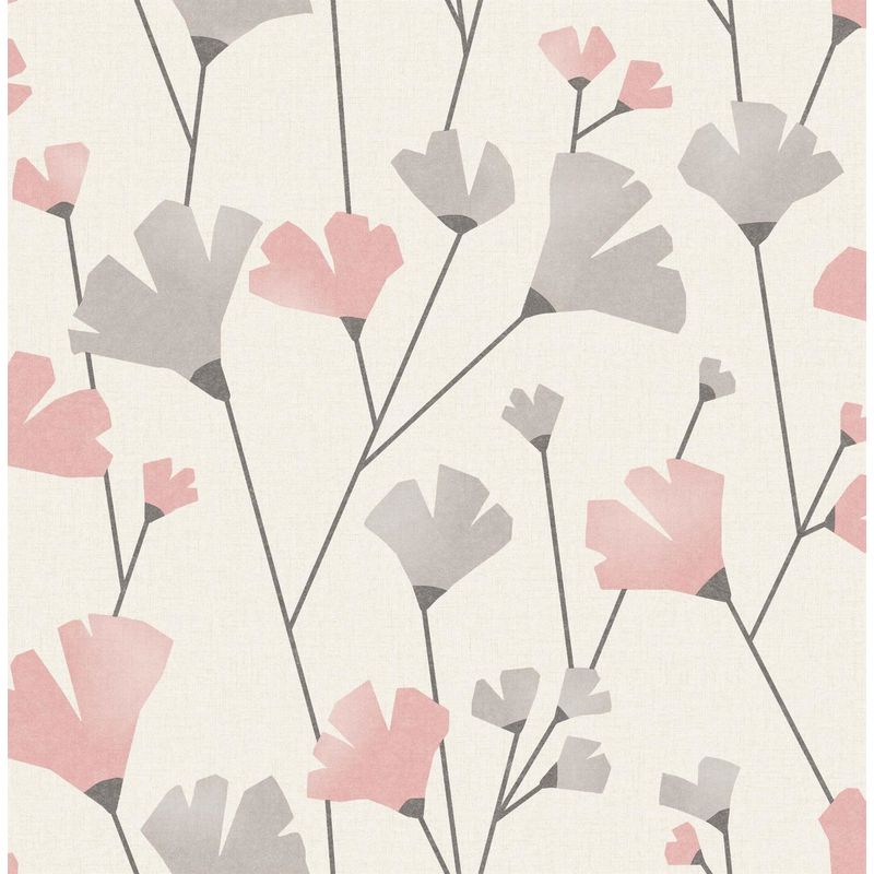 Scandi Floral Pink Silver Metallic Wallpaper Flower Feature Shimmer Crown