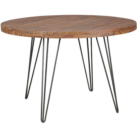 FineBuy Design Esszimmertisch BAGLI rund Ø 120 x 78 cm Sheesham Massiv-Holz Landhaus Esstisch braun Tisch für Esszimmer Küchentisch 4 Personen