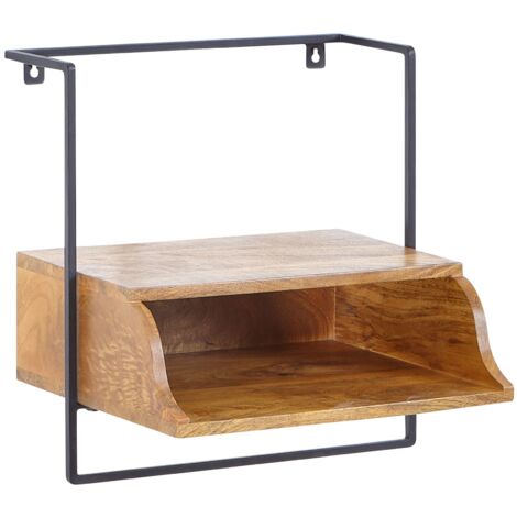 FineBuy Nachtkonsole für Wandmontage 44x45x35 cm Nachttisch Mango Massivholz Nachtschrank mit Ablage Wandboard Schwebend für Boxspringbett Wandkonsole Nachtkästchen Hängend