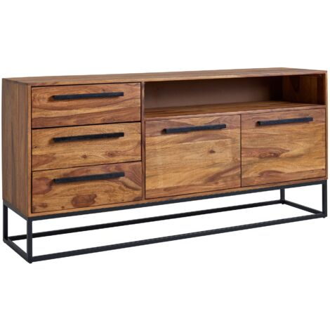 FineBuy Sideboard 148x72x40 cm Sheesham Massivholz / Metall