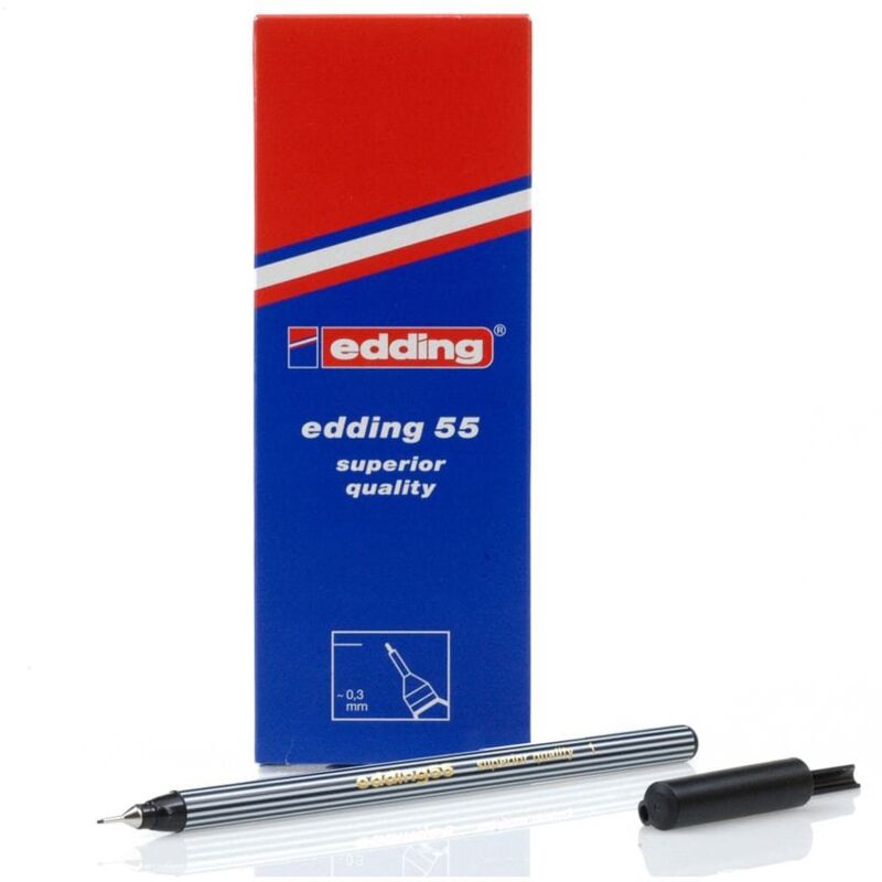 Edding - 55 Fineliner Pen 0.3mm Line Black (Pack 10) - Black