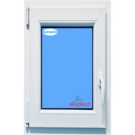 Finestra in PVC L500 mm x H1000 mm Bianco, Oscillo-battente Apertura Sinistra Vetro Satinato