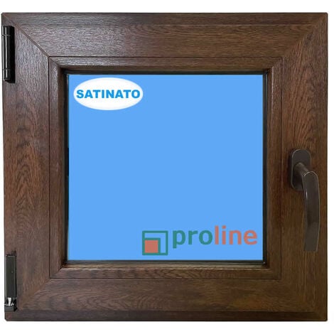 Finestra in PVC L500 mm x H500 mm  Noce, Oscillo-battente apertura a sinistra vetro satinato