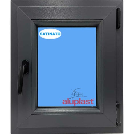 Finestra in PVC L500 mm x H600 mm Antracite, Oscillo-battente Apertura Destra Vetro Satinato