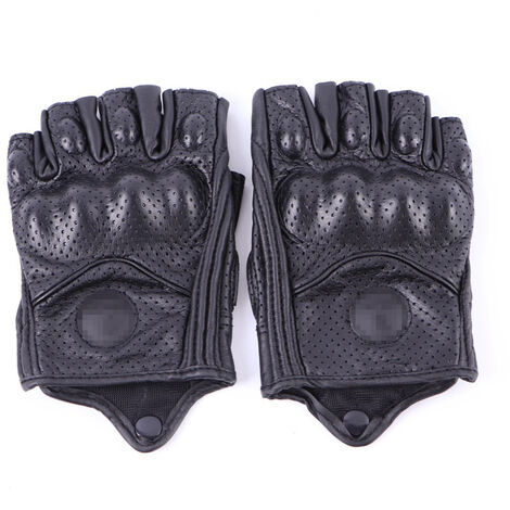 Fingerless Leather Gloves, Motorcycle Gloves-black-m