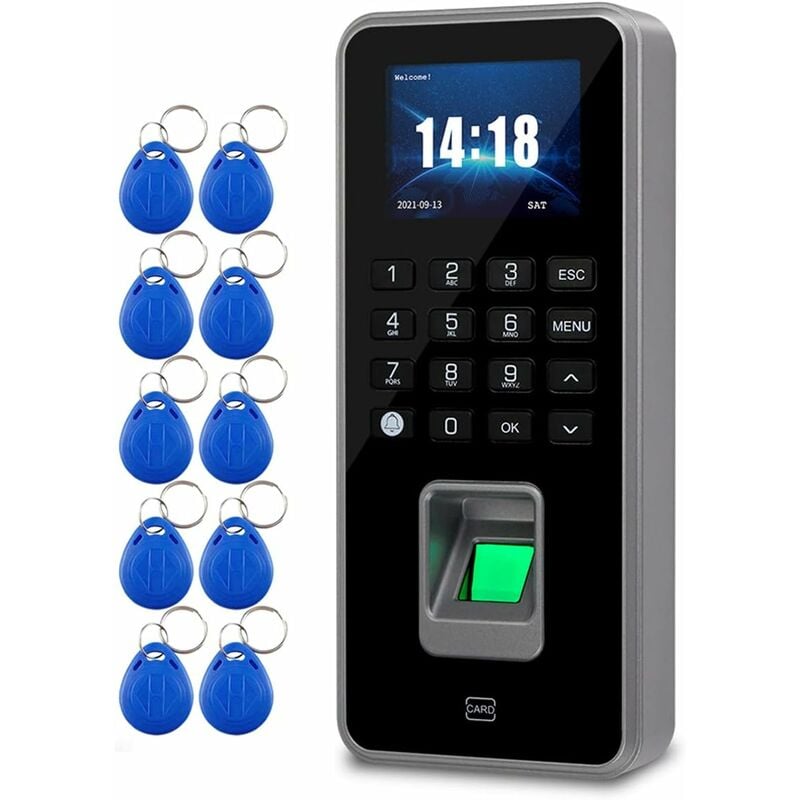 Fingerprint Access Control rfid Keypad usb Biometric Access Control System Electronic Attendant Machine + 10 Keyfobs, Gray - Gdrhvfd
